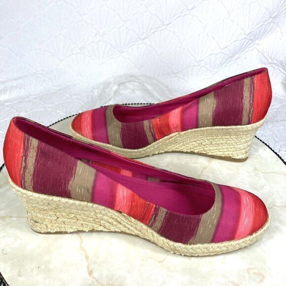Hush Puppies Heels Womens Size 8.5 Red Purple Espadrille Wedge Comfort Shoes New - Picture 10 of 14